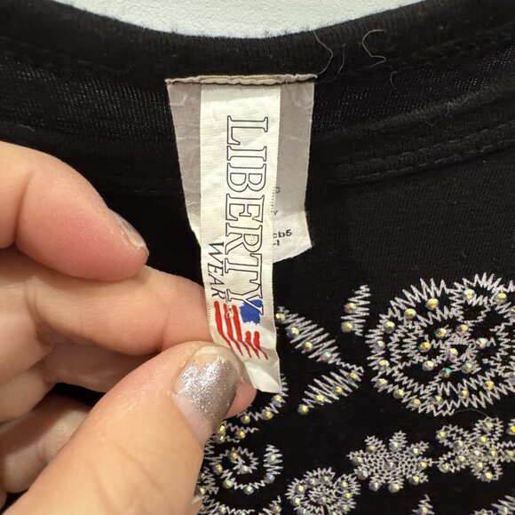 Black 2xl Cold Shoulder Top Silver Rhinestones Floral Design Boho Glam Concert - Picture 6 of 6